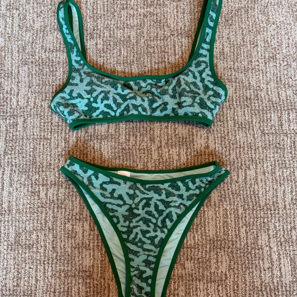 American Eagle Aerie Green Patterned Bikini Set - Women Swim